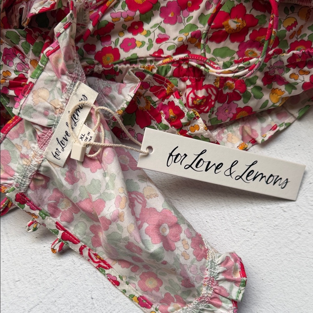 For Love & Lemons Pink Floral Ruffle Crop Top - Picture 6 of 6